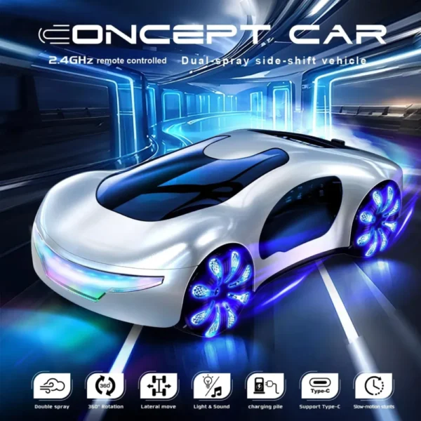 Auto Futurista A Control Remoto Luces Led Giro 360 Y Pilas Blanco Auto Futurista Blanco
