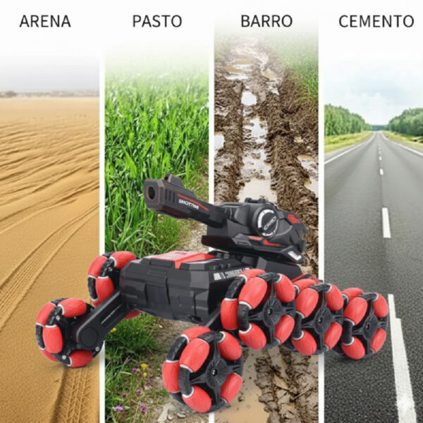 Water Bomb Rojo _Water Bomb Rojo 8 Tanque Rojo 8 Ruedas con Lanzabolas, Luces y Spray Control Remoto y Muñequera