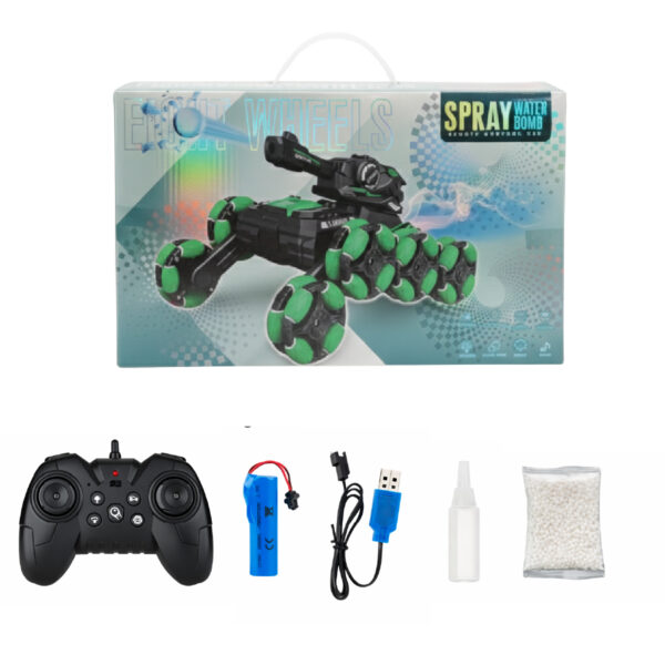 Water Bomb Verde_Water Bomb Verde 4 Tanque Verde 8 Ruedas con Lanzabolas, Luces y Spray Control Remoto y Muñequera