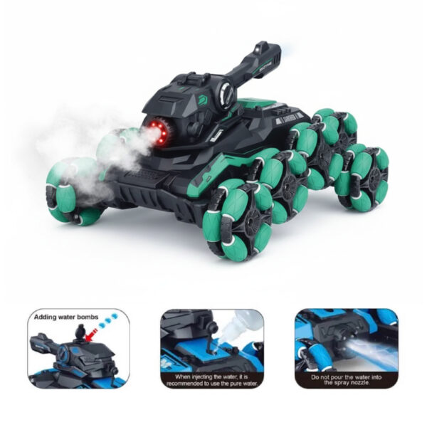 Water Bomb Verde_Water Bomb Verde 6 Tanque Verde 8 Ruedas con Lanzabolas, Luces y Spray Control Remoto y Muñequera