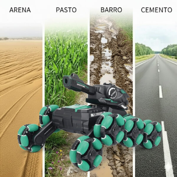 Water Bomb Verde_Water Bomb Verde 8 Tanque Verde 8 Ruedas con Lanzabolas, Luces y Spray Control Remoto y Muñequera