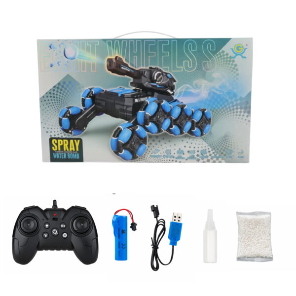 Tanque Azul 8 Ruedas con Lanzabolas, Luces y Spray Control Remoto y Muñequera