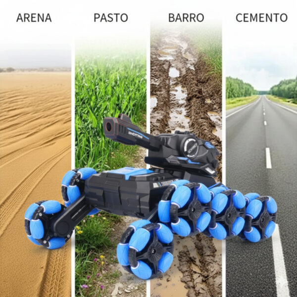 Tanque Azul 8 Ruedas con Lanzabolas, Luces y Spray Control Remoto y Muñequera