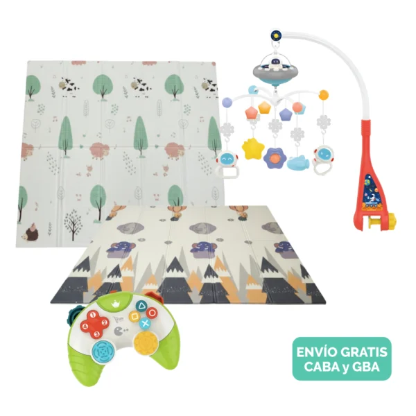 Kit “Crecer y Descubrir”: Móvil Musical, Alfombra Antigolpes y Juguete Didáctico Kit “Crecer y Descubrir”: Móvil Musical, Alfombra Antigolpes y Juguete Didáctico