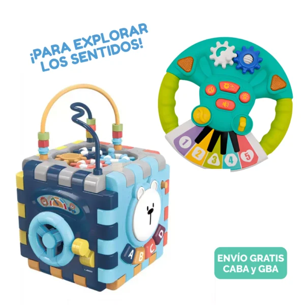 Kit “Explorando los Sentidos” – Cubo Didáctico y Volante Musical Interactivo Kit “Explorando los Sentidos” – Cubo Didáctico y Volante Musical Interactivo
