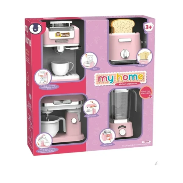Set Electrodomésticos Rosa 4 Piezas con Luz, Sonido y accesorios