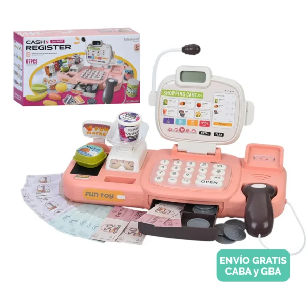 Caja Registradora de Juguete Rosa 67 piezas con Luz, Sonido y Accesorios 