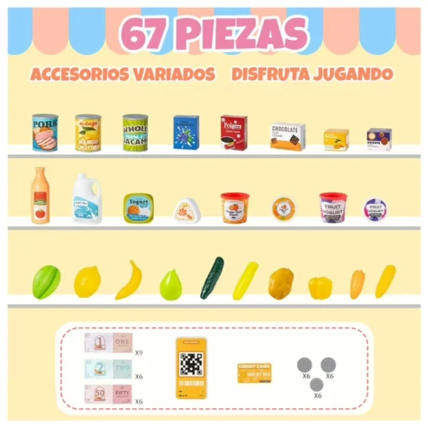 Caja Registradora de Juguete Rosa 67 piezas con Luz, Sonido y Accesorios 