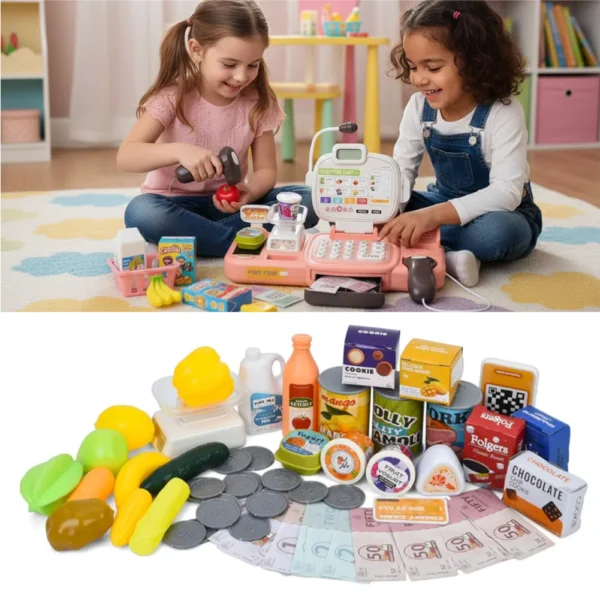 Caja Registradora de Juguete Rosa 67 piezas con Luz, Sonido y Accesorios 