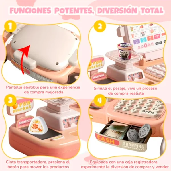 Caja Registradora de Juguete Rosa 67 piezas con Luz, Sonido y Accesorios 