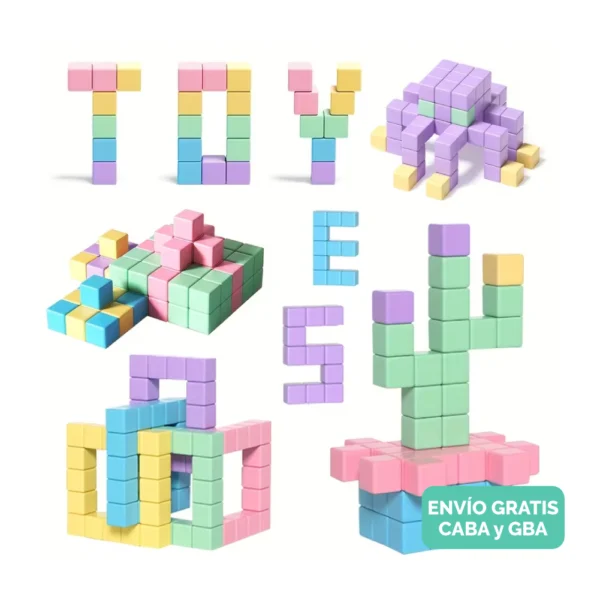 Bloques Magnéticos Cubos Color Pastel 45 Piezas Didáctico 3D