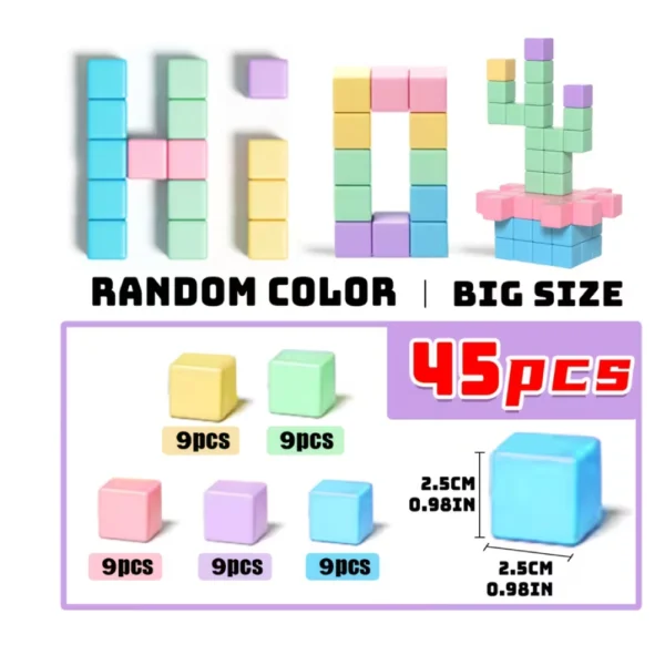 Bloques Magnéticos Cubos Color Pastel 45 Piezas Didáctico 3D