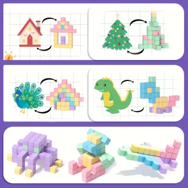 Bloques Magnéticos Cubos Color Pastel 45 Piezas Didáctico 3D