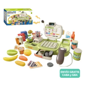 Caja Registradora de Juguete Verde 67 piezas con Luz, Sonido y Accesorios 