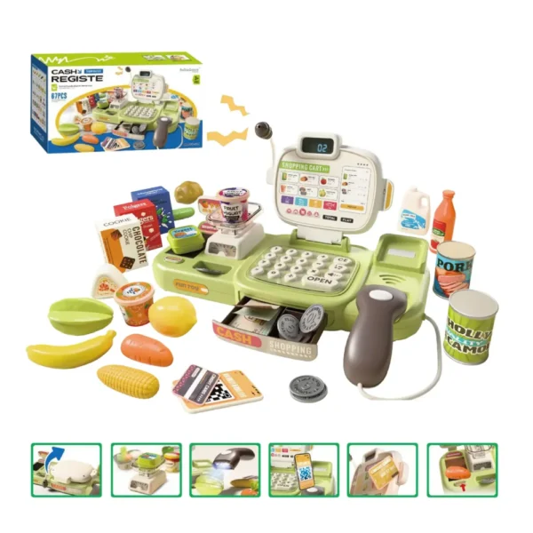 Caja Registradora de Juguete Verde 67 piezas con Luz, Sonido y Accesorios