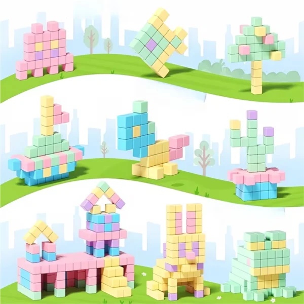 Bloques Magnéticos Cubos Color Pastel 45 Piezas Didáctico 3D