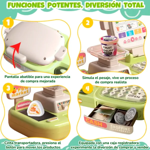 Caja Registradora de Juguete Verde 67 piezas con Luz, Sonido y Accesorios