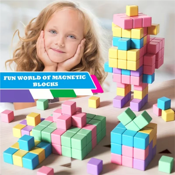 Bloques Magnéticos Cubos Color Pastel 45 Piezas Didáctico 3D