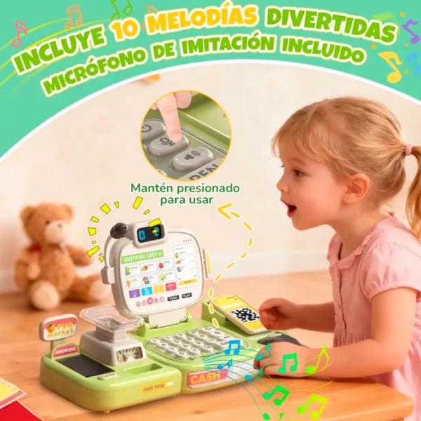 Caja Registradora de Juguete Verde 67 piezas con Luz, Sonido y Accesorios