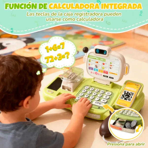 Caja Registradora de Juguete Verde 67 piezas con Luz, Sonido y Accesorios