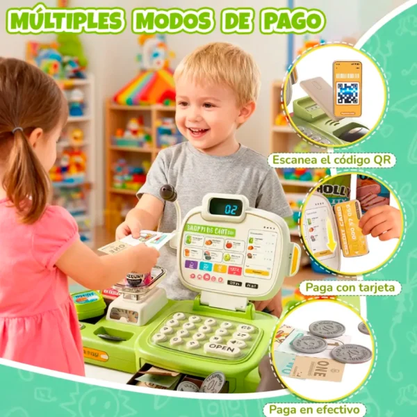 Caja Registradora de Juguete Verde 67 piezas con Luz, Sonido y Accesorios