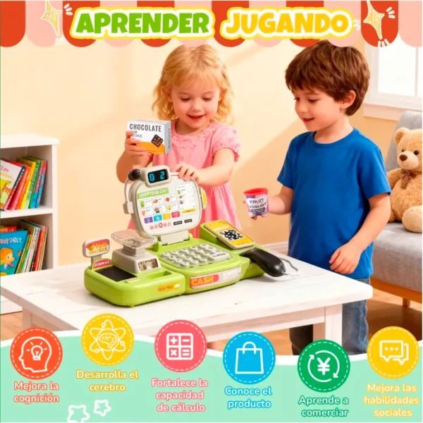 Caja Registradora de Juguete Verde 67 piezas con Luz, Sonido y Accesorios