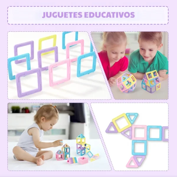 Bloques Magnéticos Color Pastel 60 Piezas Juego Didáctico 3D