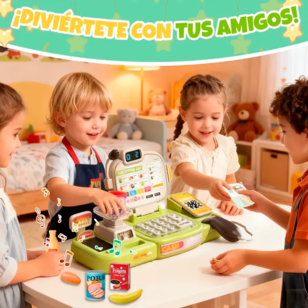 Caja Registradora de Juguete Verde 67 piezas con Luz, Sonido y Accesorios