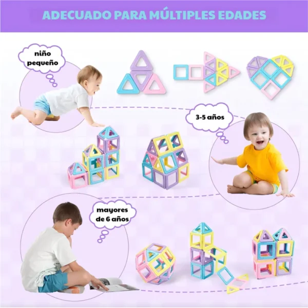 Bloques Magnéticos Color Pastel 60 Piezas Juego Didáctico 3D