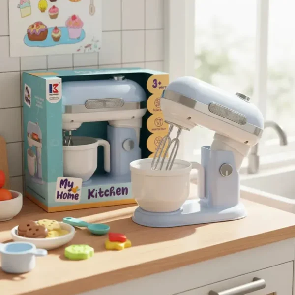 Batidora De Juguete Celeste con Luz, Movimiento y Accesorios