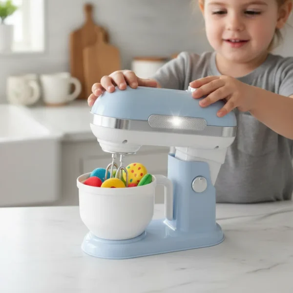 Batidora De Juguete Celeste con Luz, Movimiento y Accesorios