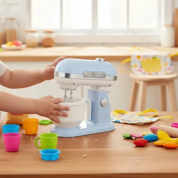 Batidora De Juguete Celeste con Luz, Movimiento y Accesorios