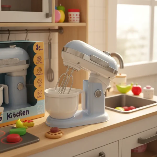 Batidora De Juguete Celeste con Luz, Movimiento y Accesorios