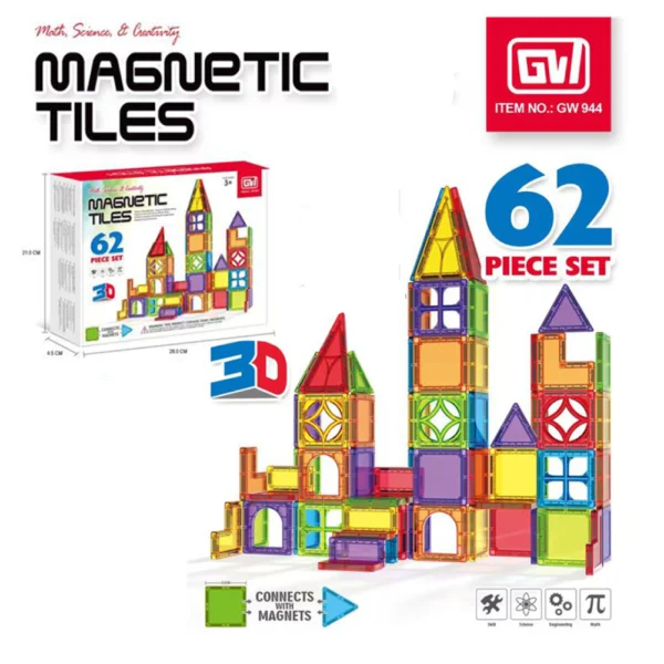Bloques Magnéticos 62 Piezas Juego Didáctico 3D Imantado