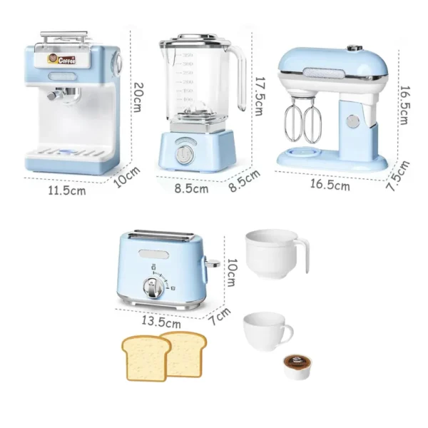 Set Electrodomésticos Celeste 4 Piezas con Luz, Sonido y accesorios