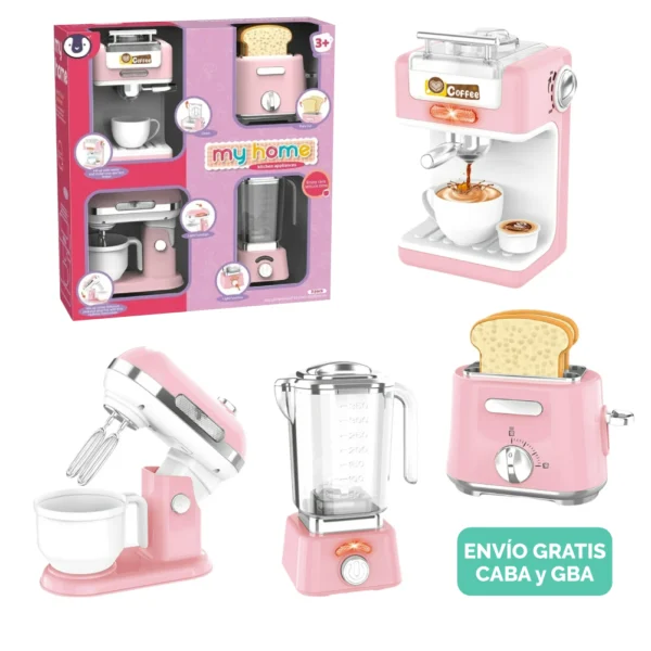 Set Electrodomésticos Rosa 4 Piezas con Luz, Sonido y accesorios