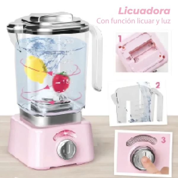 Set Electrodomésticos Rosa 4 Piezas con Luz, Sonido y accesorios