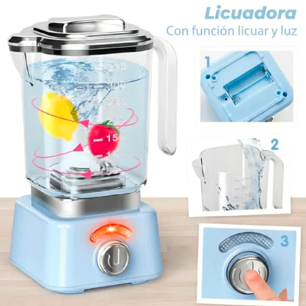Licuadora de Juguete Celeste con Luz y Movimiento realista