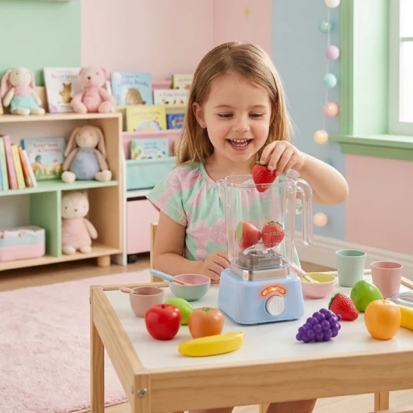 Licuadora de Juguete Celeste con Luz y Movimiento realista