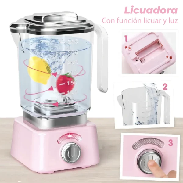 Licuadora de Juguete Rosa con Luz y Movimiento realista