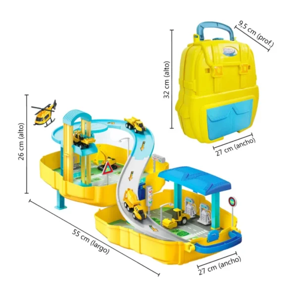 Mochila con Pista de Autos Construcción 37 Piezas con Ascensor y Rampas