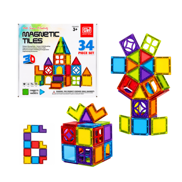 Bloques Magnéticos 34 Piezas Juego Didáctico 3D Imantado