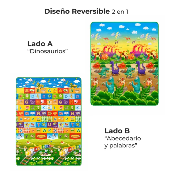 Alfombra Didáctica Bebe Reversible DINOSAURIOS - ABECEDARIO 180×150 cm y 0,5 cm Grosor