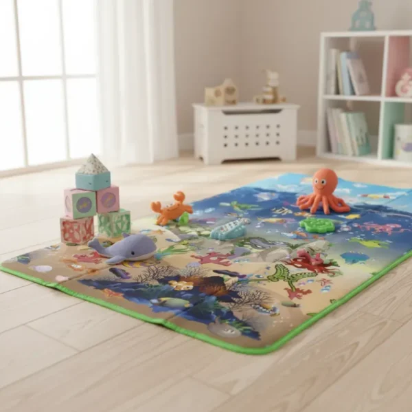 Alfombra Didáctica Bebe Reversible OCEANO - BOSQUE 180×150 cm y 0,5 cm Grosor
