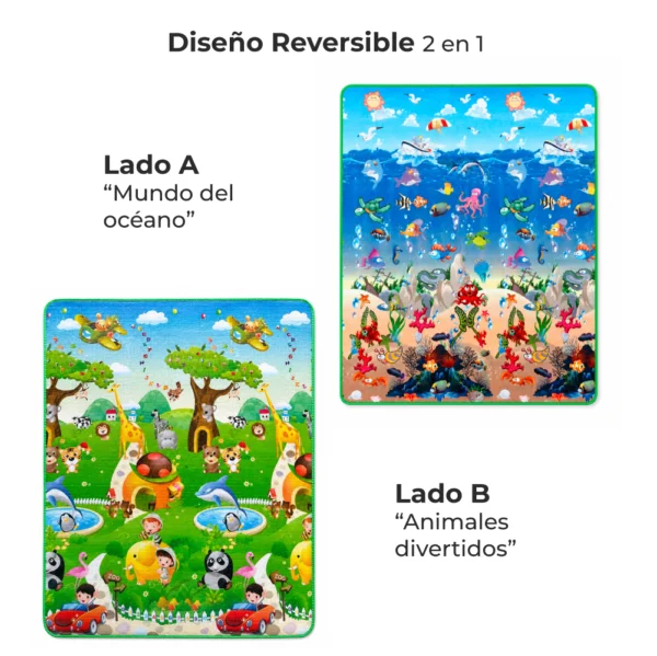Alfombra Didáctica Bebe Reversible OCEANO - BOSQUE 180×150 cm y 0,5 cm Grosor