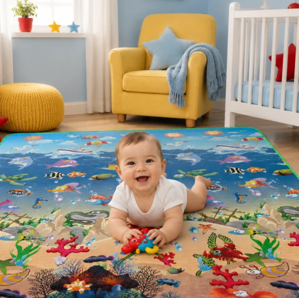 Alfombra Didáctica Bebe Reversible  OCEANO - BOSQUE 200×180 cm y 0,5 cm Grosor