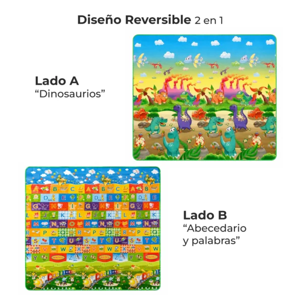 Alfombra Didáctica Bebe Reversible DINOSAURIOS - ABECEDARIO 200×180 cm y 0,5 cm Grosor