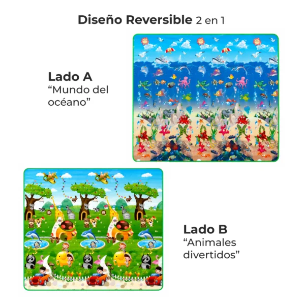 Alfombra Didáctica Bebe Reversible  OCEANO - BOSQUE 200×180 cm y 0,5 cm Grosor