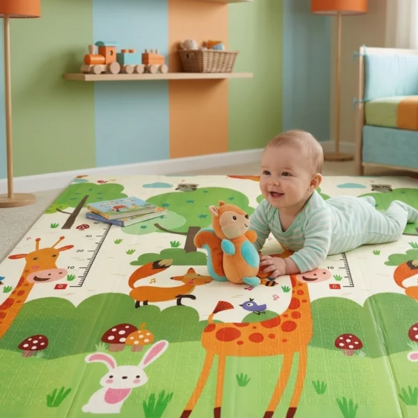 Alfombra Antigolpes Bebe Reversible OSA LEYENDO- JIRAFA 200×180 cm y 1 cm Grosor