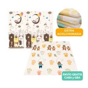 Alfombra Antigolpes Bebe Reversible OSOS-HUELLAS 200×180 cm y 1,5 cm Grosor